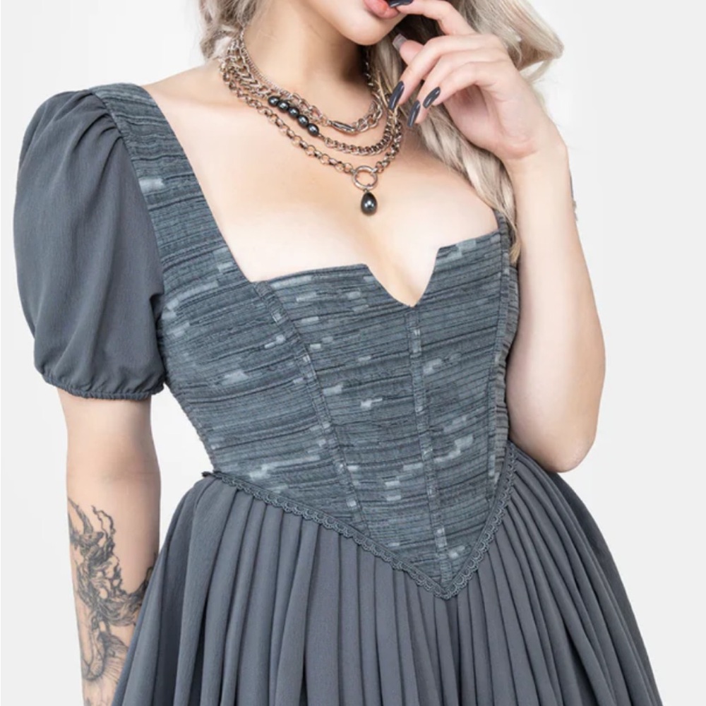 Disturbia Slain Puff Sleeve Corset Midi Dress - Picture 4 of 12